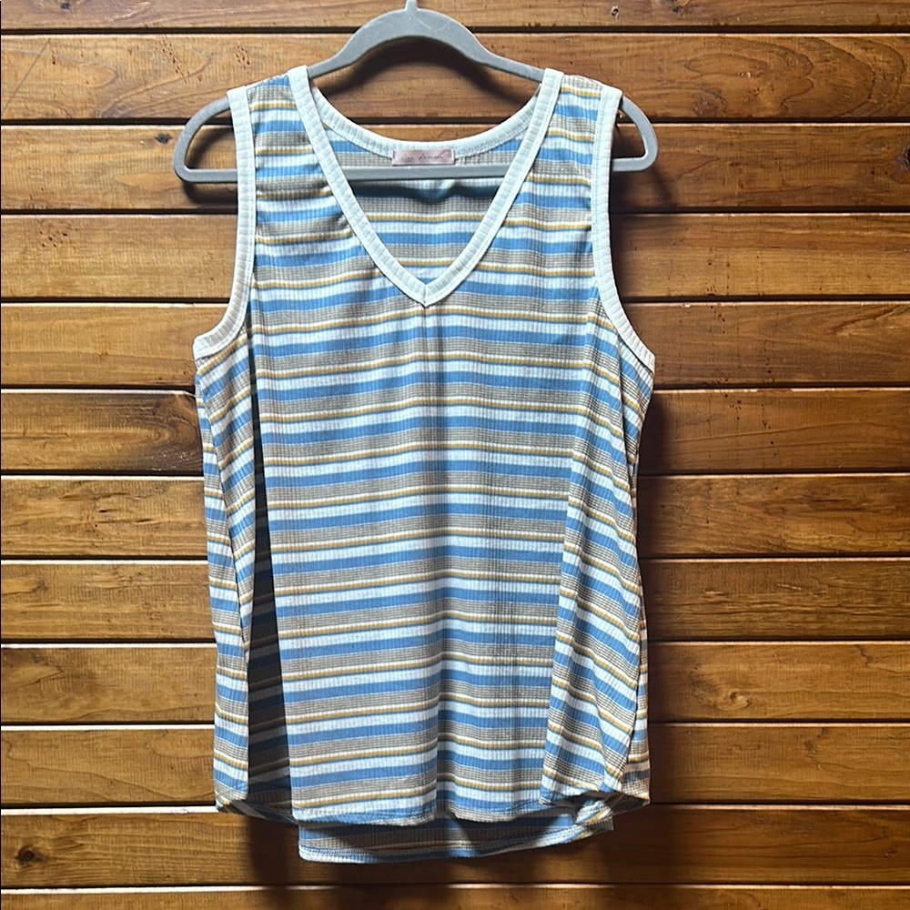 Ces Femme Blue, Mustard, Brown, and White Relaxed Tank Top